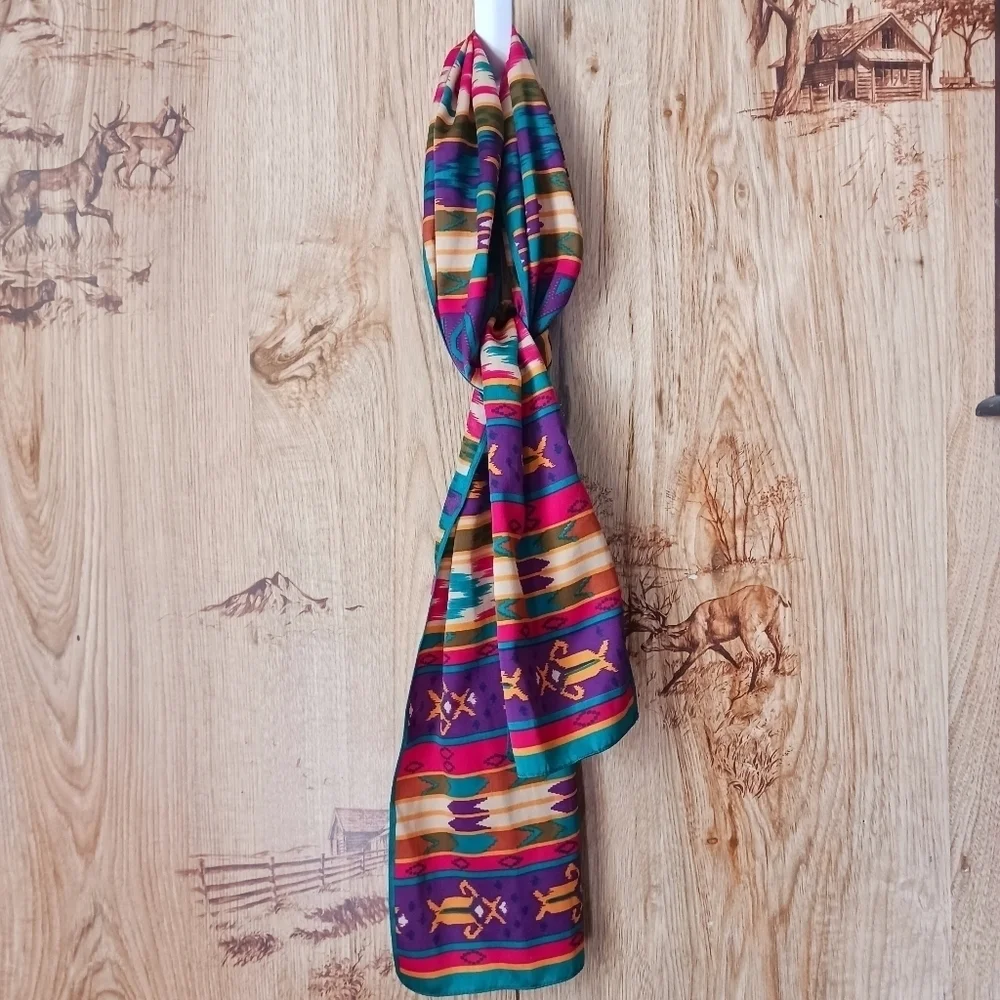 Vintage 90s South Western jewel tone aztec Print Scarf 52